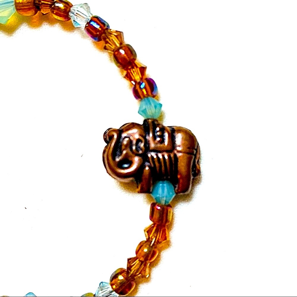 Handmade Blue Brown Crystal Elephant Crystal Bracelet
